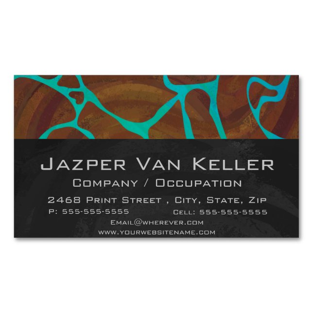 Giraffe Brown and Teal Print Business Card Magnet (Front)
