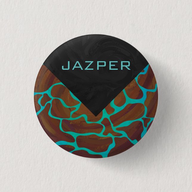 Giraffe Brown and Teal Print Button (Front)