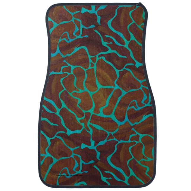 Giraffe Brown and Teal Print Car Floor Mat (Front)