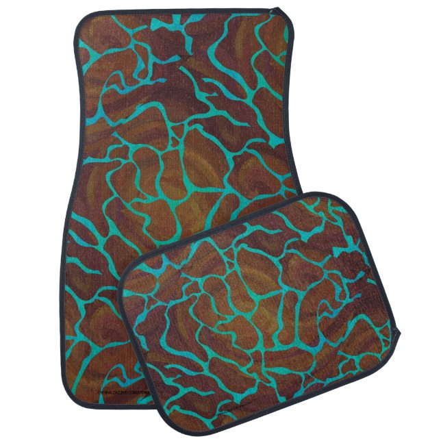 Giraffe Brown and Teal Print Car Floor Mat (Set)