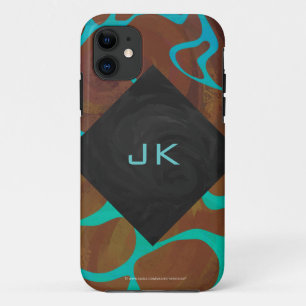 Giraffe Brown and Teal Print iPhone 11 Case