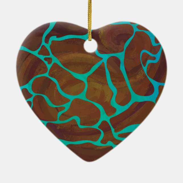 Giraffe Brown and Teal Print Ceramic Ornament (Back)