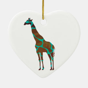 Giraffe Brown and Teal Print Ceramic Ornament