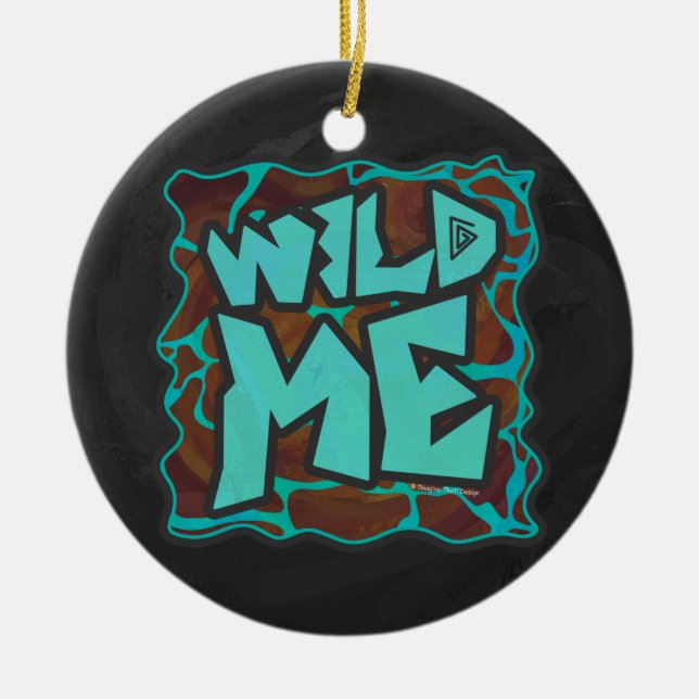 Giraffe Brown and Teal Print Ceramic Ornament (Front)