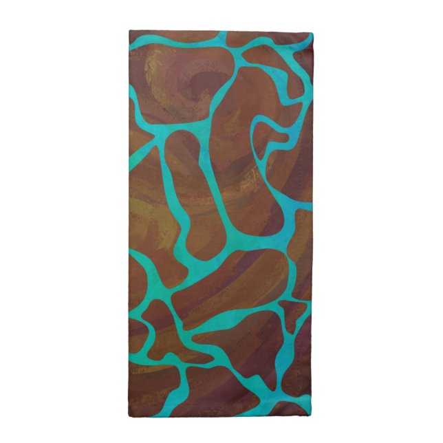 Giraffe Brown and Teal Print Cloth Napkin (Half Fold)