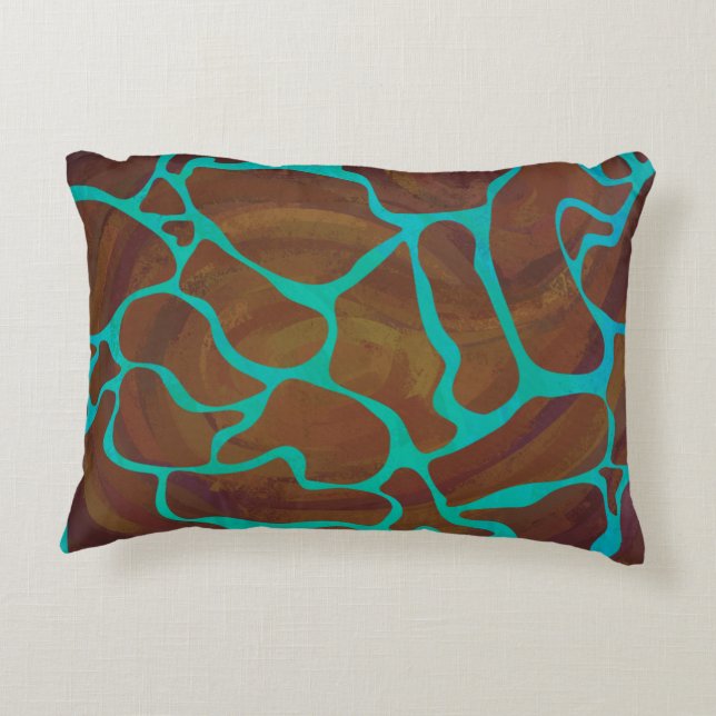 Giraffe Brown and Teal Print Decorative Pillow (Back)