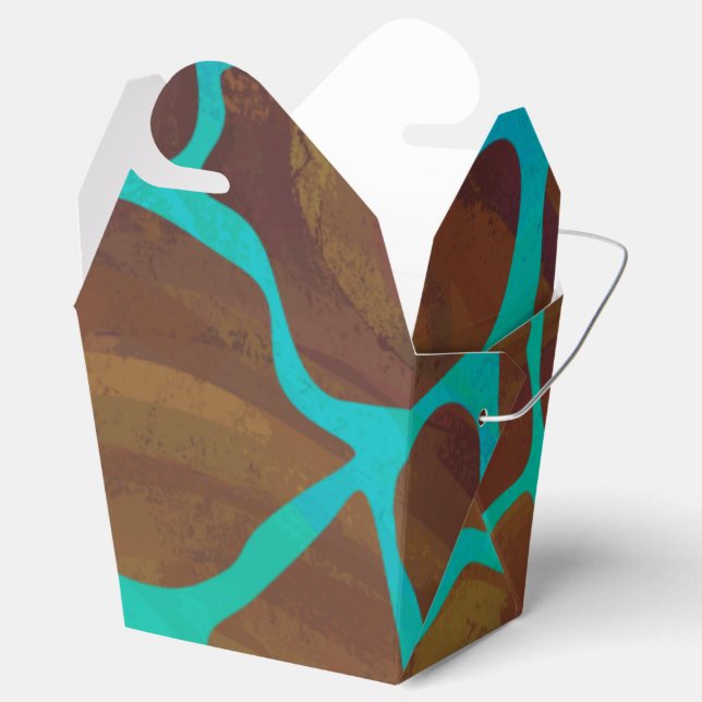 Giraffe Brown and Teal Print Favor Boxes (Opened)