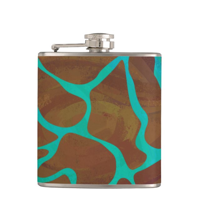 Giraffe Brown and Teal Print Flask (Front)