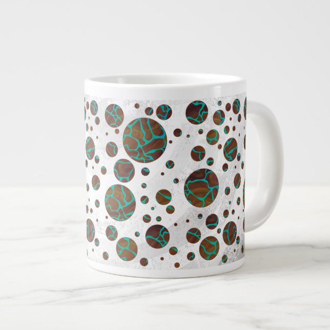 Giraffe Brown and Teal Print Giant Coffee Mug (Front Right)