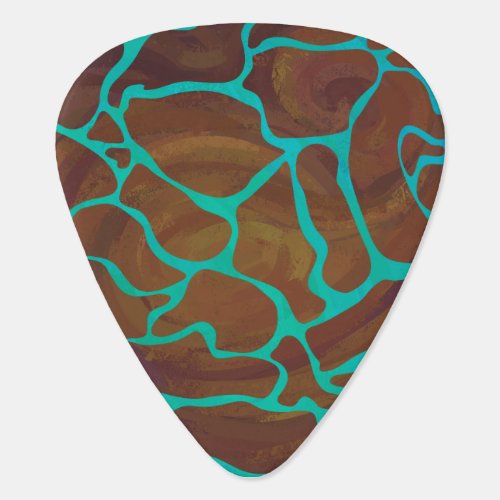 Giraffe Brown and Teal Print Guitar Pick