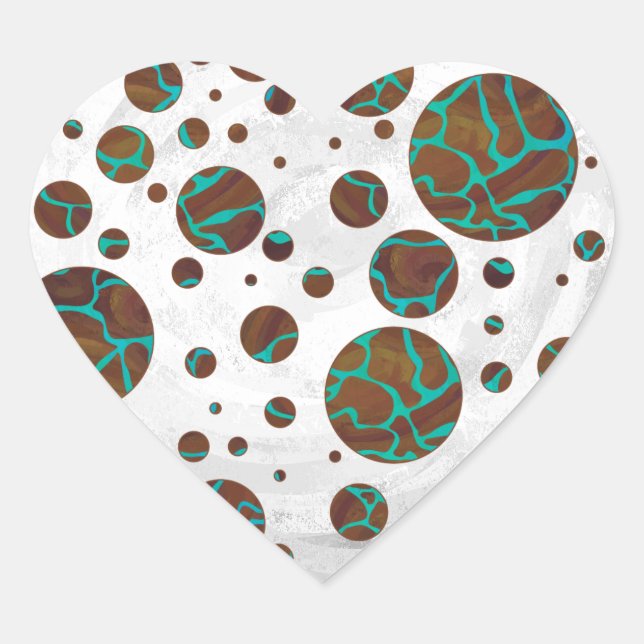 Giraffe Brown and Teal Print Heart Sticker (Front)