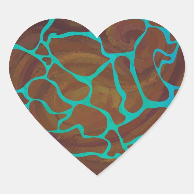 Giraffe Brown and Teal Print Heart Sticker (Front)
