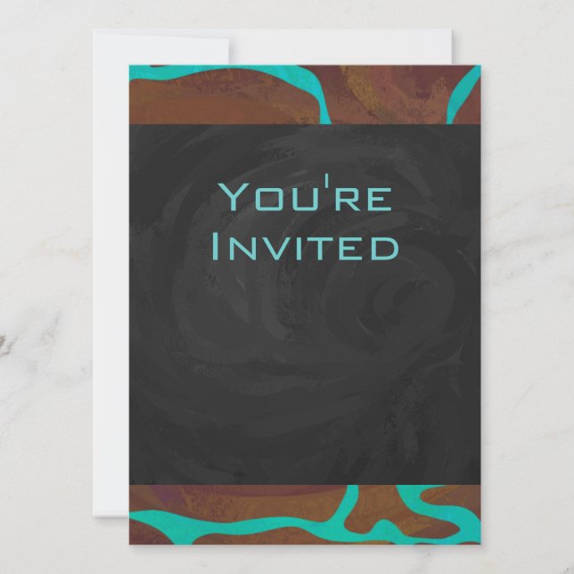 Giraffe Brown and Teal Print Invitation (Front)