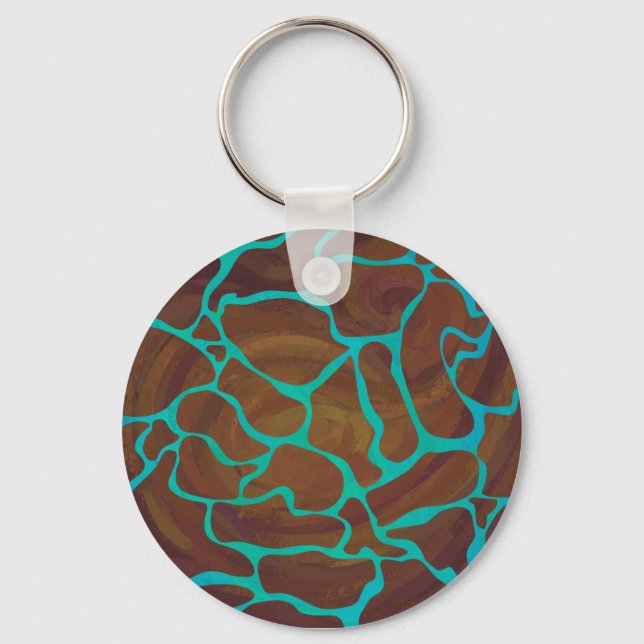Giraffe Brown and Teal Print Keychain (Front)