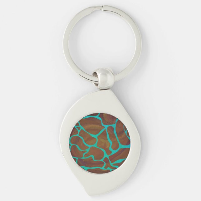 Giraffe Brown and Teal Print Keychain (Front)