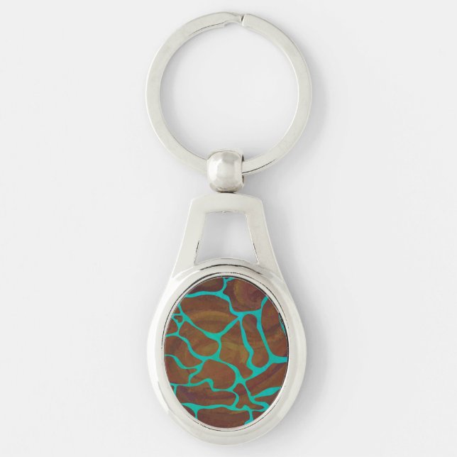 Giraffe Brown and Teal Print Keychain (Front)