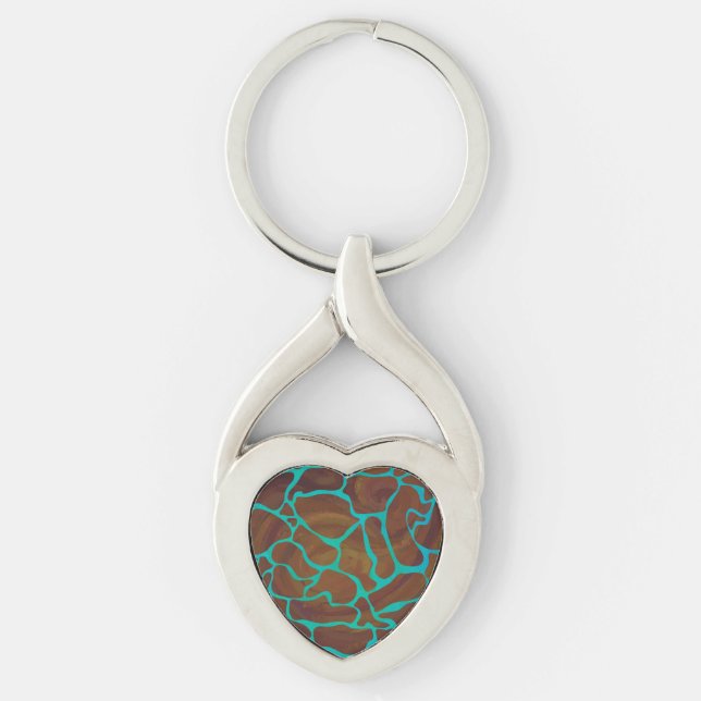 Giraffe Brown and Teal Print Keychain (Front)