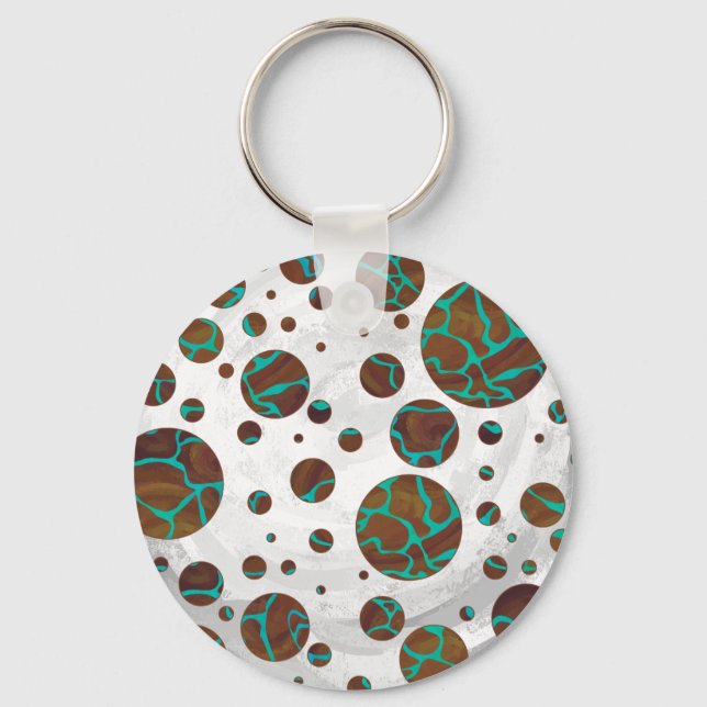 Giraffe Brown and Teal Print Keychain (Front)