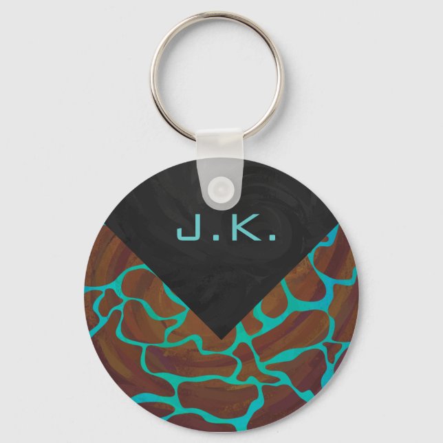 Giraffe Brown and Teal Print Keychain (Front)