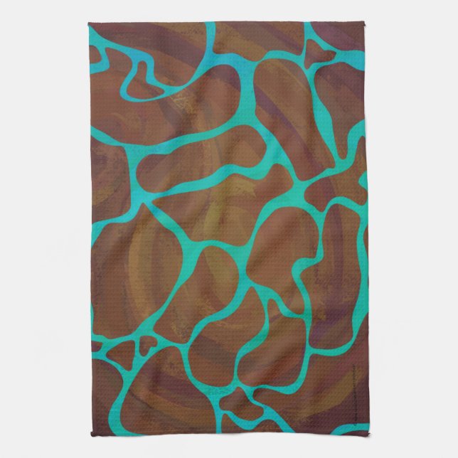 Giraffe Brown and Teal Print Kitchen Towel (Vertical)
