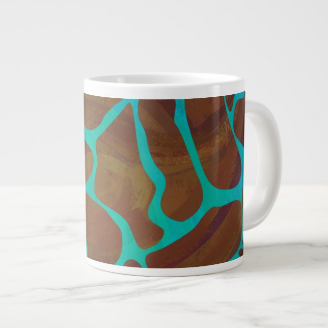 Giraffe Brown and Teal Print Large Coffee Mug (Front Right)