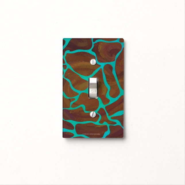 Giraffe Brown and Teal Print Light Switch Cover (In Situ)