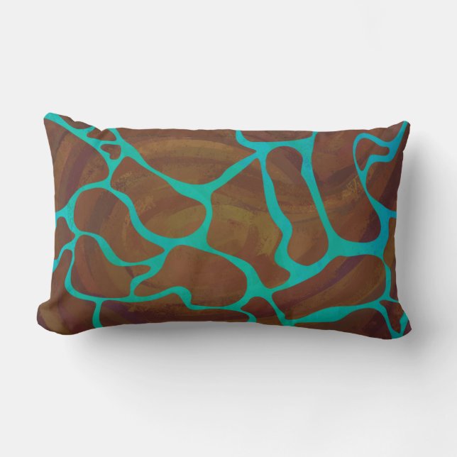 Giraffe Brown and Teal Print Lumbar Pillow (Front)