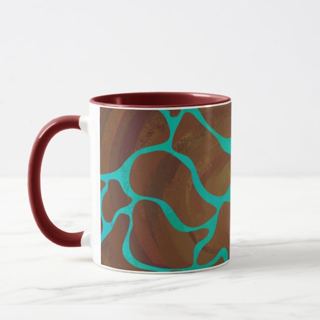 Giraffe Brown and Teal Print Mug (Left)