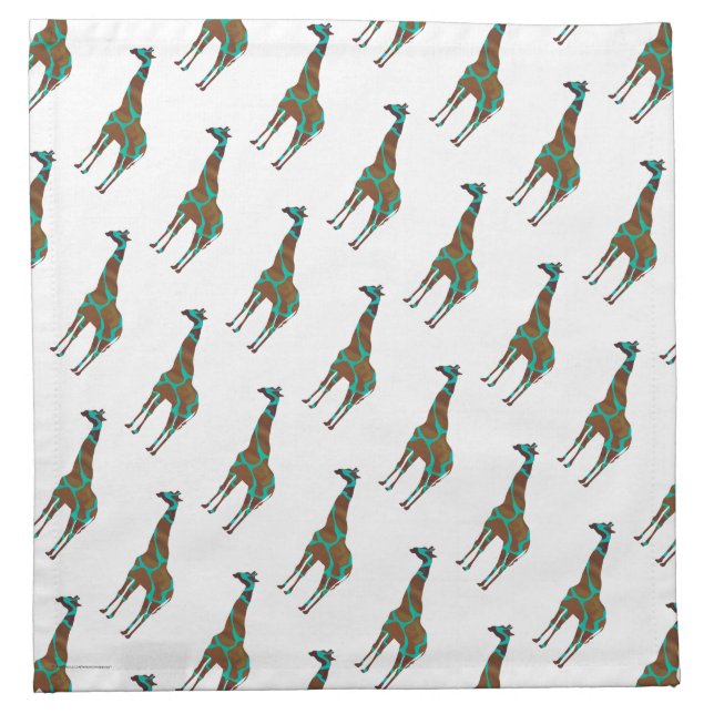 Giraffe Brown and Teal Print Napkin (Front)