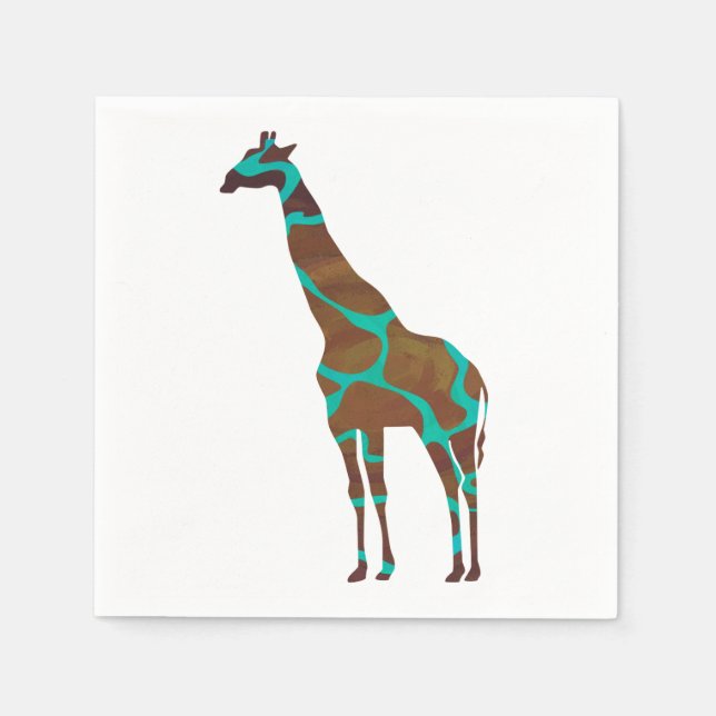 Giraffe Brown and Teal Print Napkins (Front)
