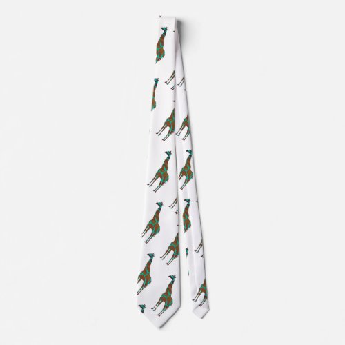 Giraffe Brown and Teal Print Neck Tie