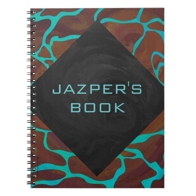 Giraffe Brown and Teal Print Notebook (Front)