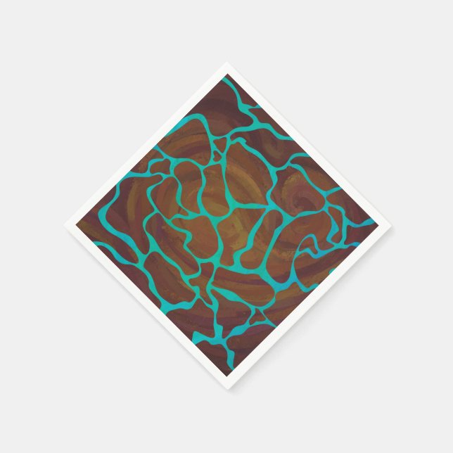 Giraffe Brown and Teal Print Paper Napkins (Corner)