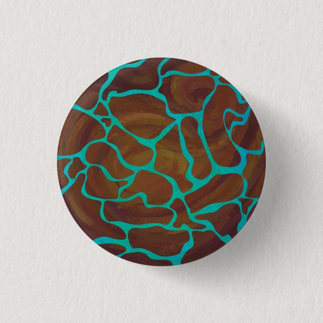 Giraffe Brown and Teal Print Pinback Button (Front)