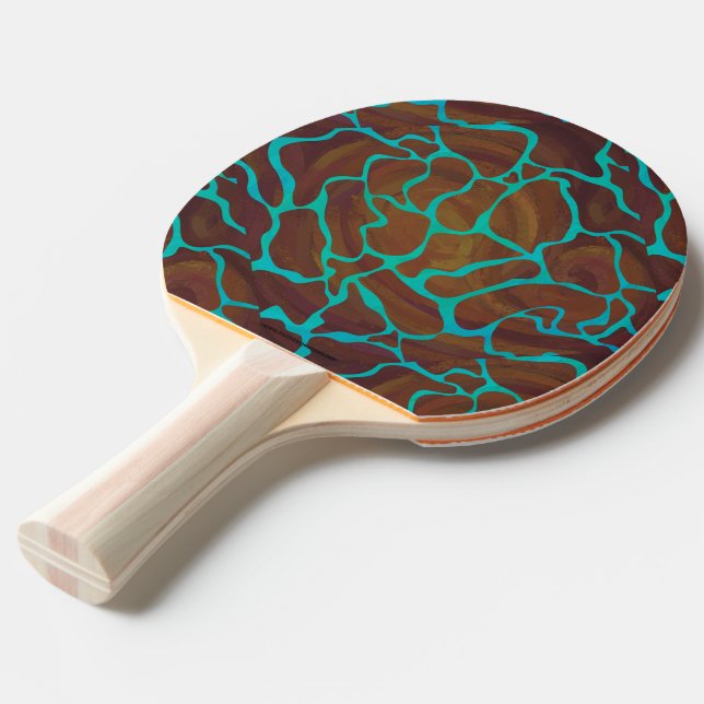 Giraffe Brown and Teal Print Ping-Pong Paddle (Front Angle)