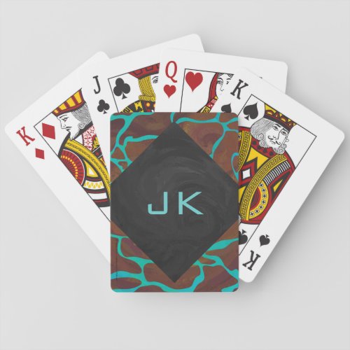 Giraffe Brown and Teal Print Playing Cards