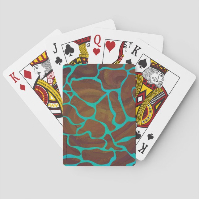 Giraffe Brown and Teal Print Poker Cards (Back)
