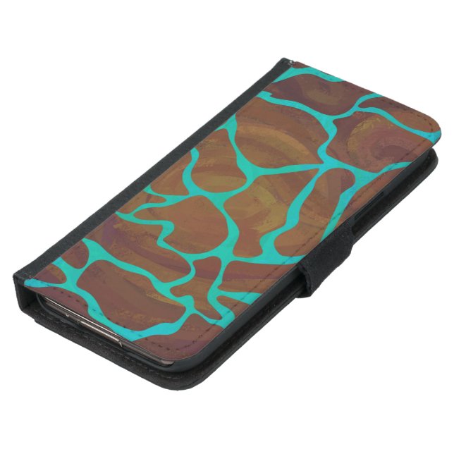 Giraffe Brown and Teal Print Samsung Galaxy Wallet Case (Bottom)