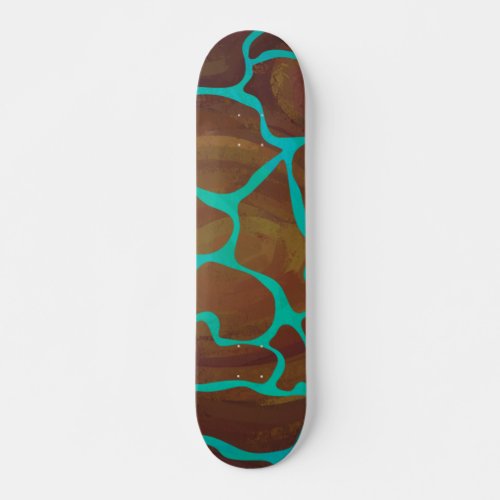 Giraffe Brown and Teal Print Skateboard