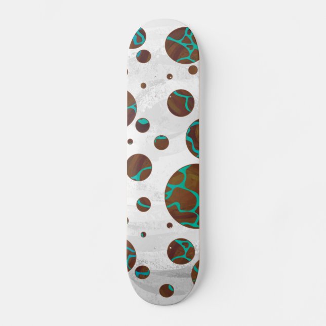 Giraffe Brown and Teal Print Skateboard Deck (Front)