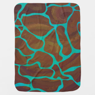 Giraffe Brown and Teal Print Swaddle Blanket