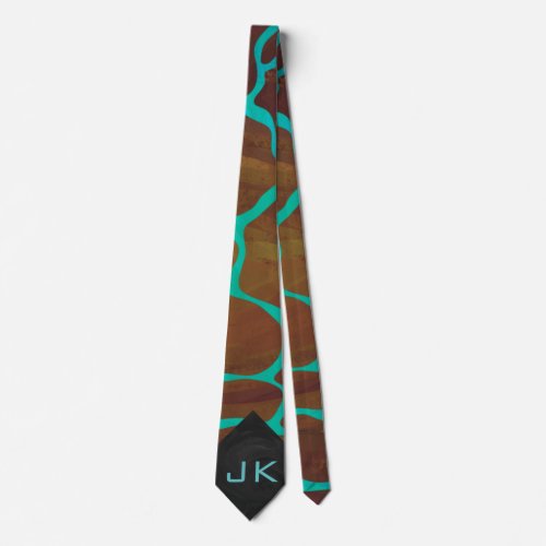 Giraffe Brown and Teal Print Tie