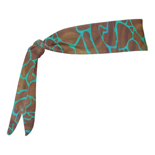 Giraffe Brown and Teal Print Tie Headband