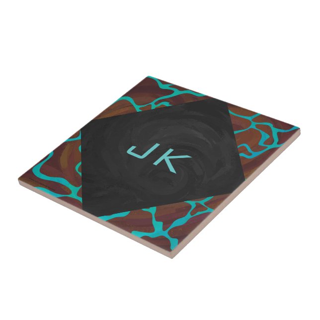 Giraffe Brown and Teal Print Tile (Side)