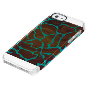 Giraffe Brown and Teal Print Clear iPhone SE/5/5s Case