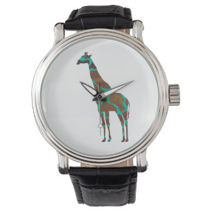 Giraffe Brown and Teal Print Watch