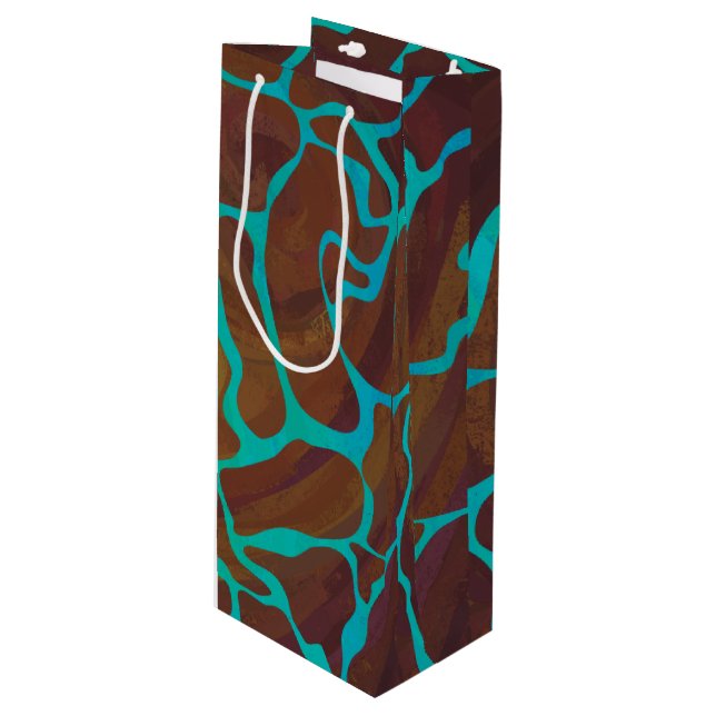 Giraffe Brown and Teal Print Wine Gift Bag (Front Angled)