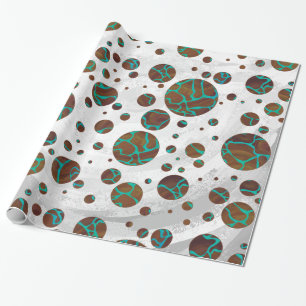Giraffe Brown and Teal Print Wrapping Paper
