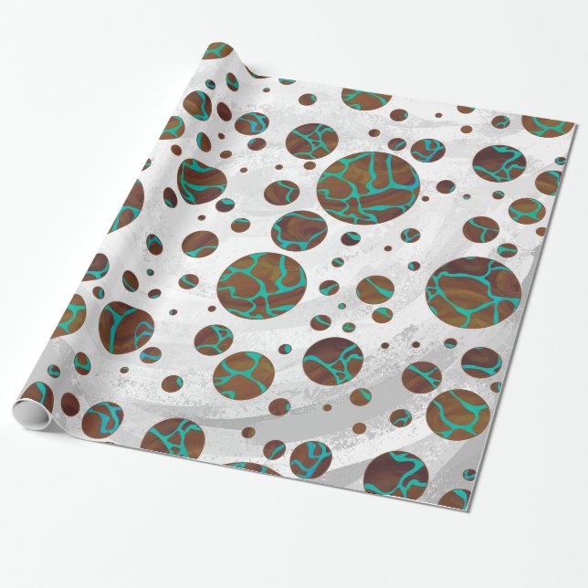 Giraffe Brown and Teal Print Wrapping Paper (Unrolled)