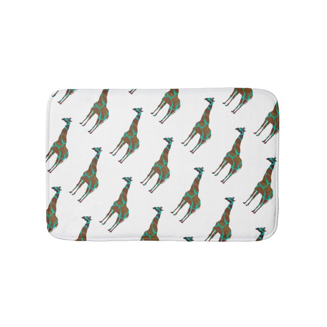 Giraffe Brown and Teal Silhouette Bath Mat (Front)